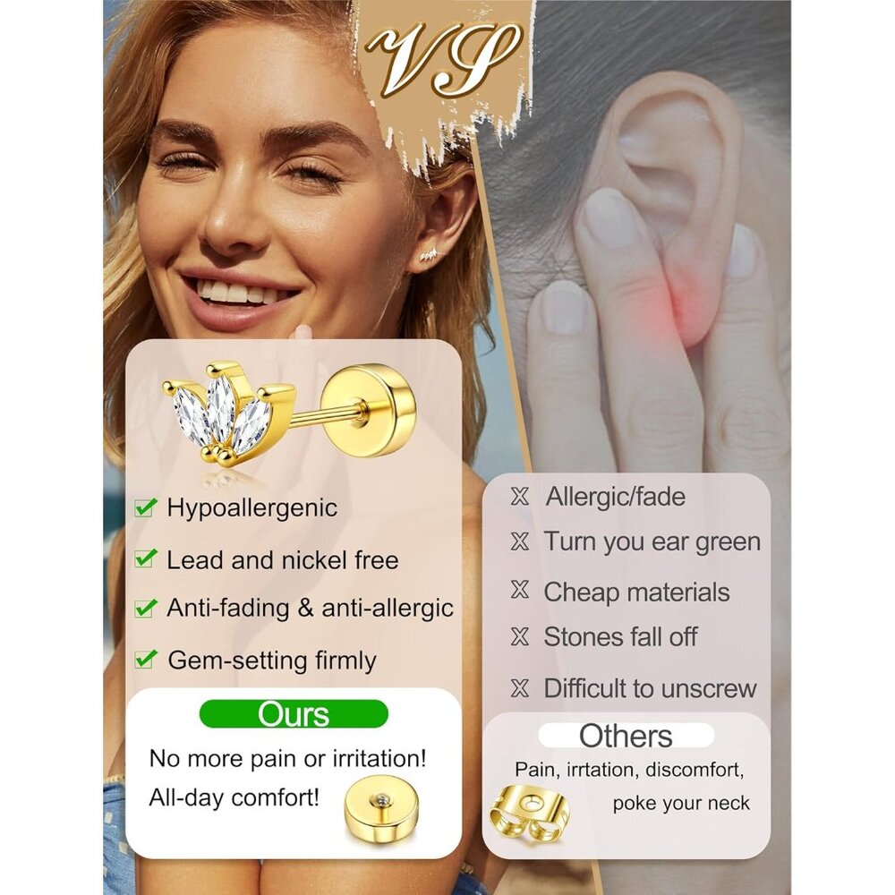 Comfortable Flat Back Stud Earrings - 925 Silver … - image 4